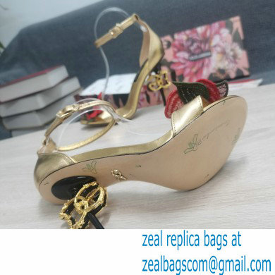 Dolce  &  Gabbana DG Logo Heel 10.5cm Black Red Roses Sandals Gold 2022